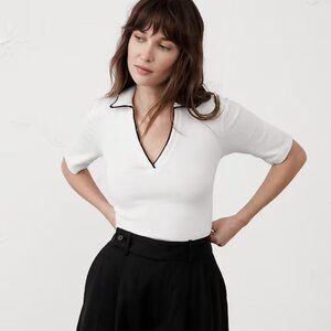 Banana Republic Ribbed Elbow-Sleeve Polo Black and white Size XL